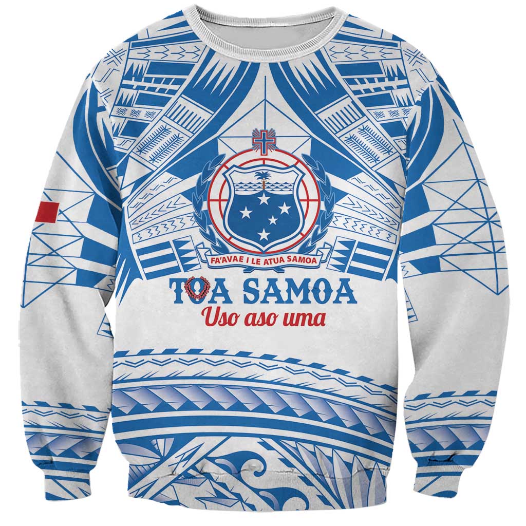 Toa Samoa Rugby Custom Sweatshirt Uso aso uma Samoan Pattern White - Polynesian Pride