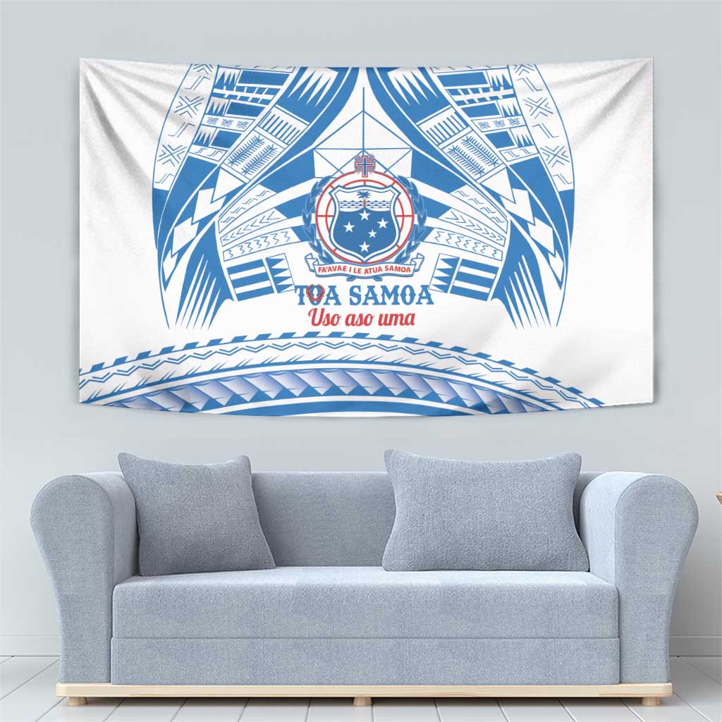 Toa Samoa Rugby Custom Tapestry Uso aso uma Samoan Pattern White - Polynesian Pride