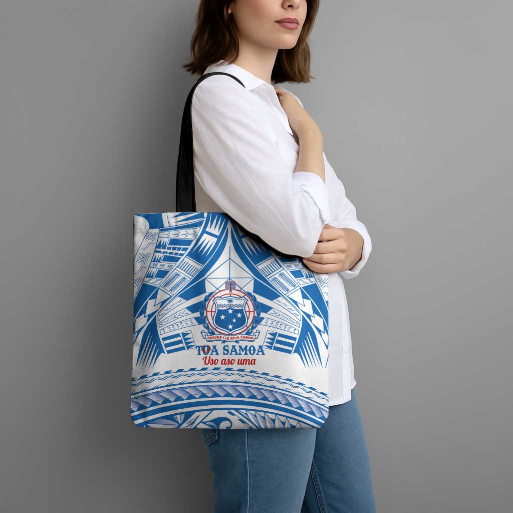 Toa Samoa Rugby Custom Tote Bag Uso aso uma Samoan Pattern White - Polynesian Pride