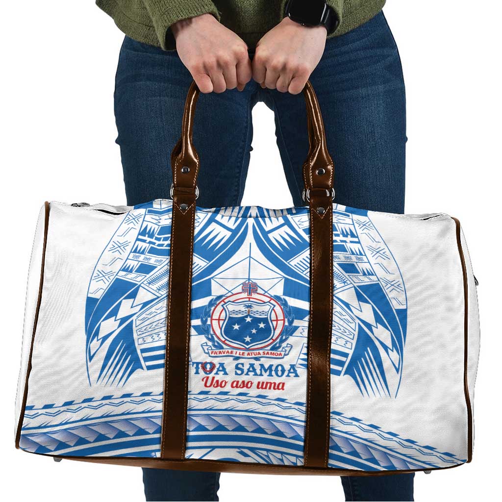 Toa Samoa Rugby Custom Travel Bag Uso aso uma Samoan Pattern White - Polynesian Pride