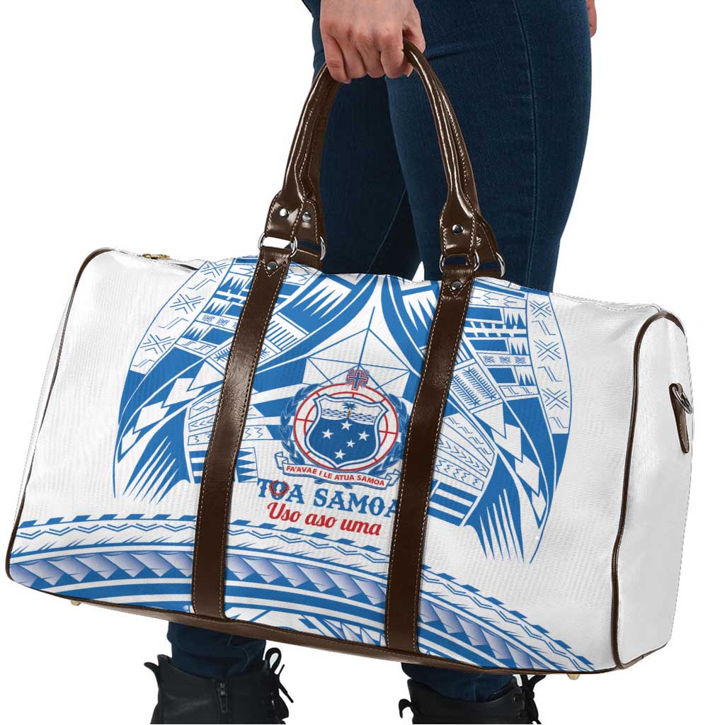 Toa Samoa Rugby Custom Travel Bag Uso aso uma Samoan Pattern White - Polynesian Pride