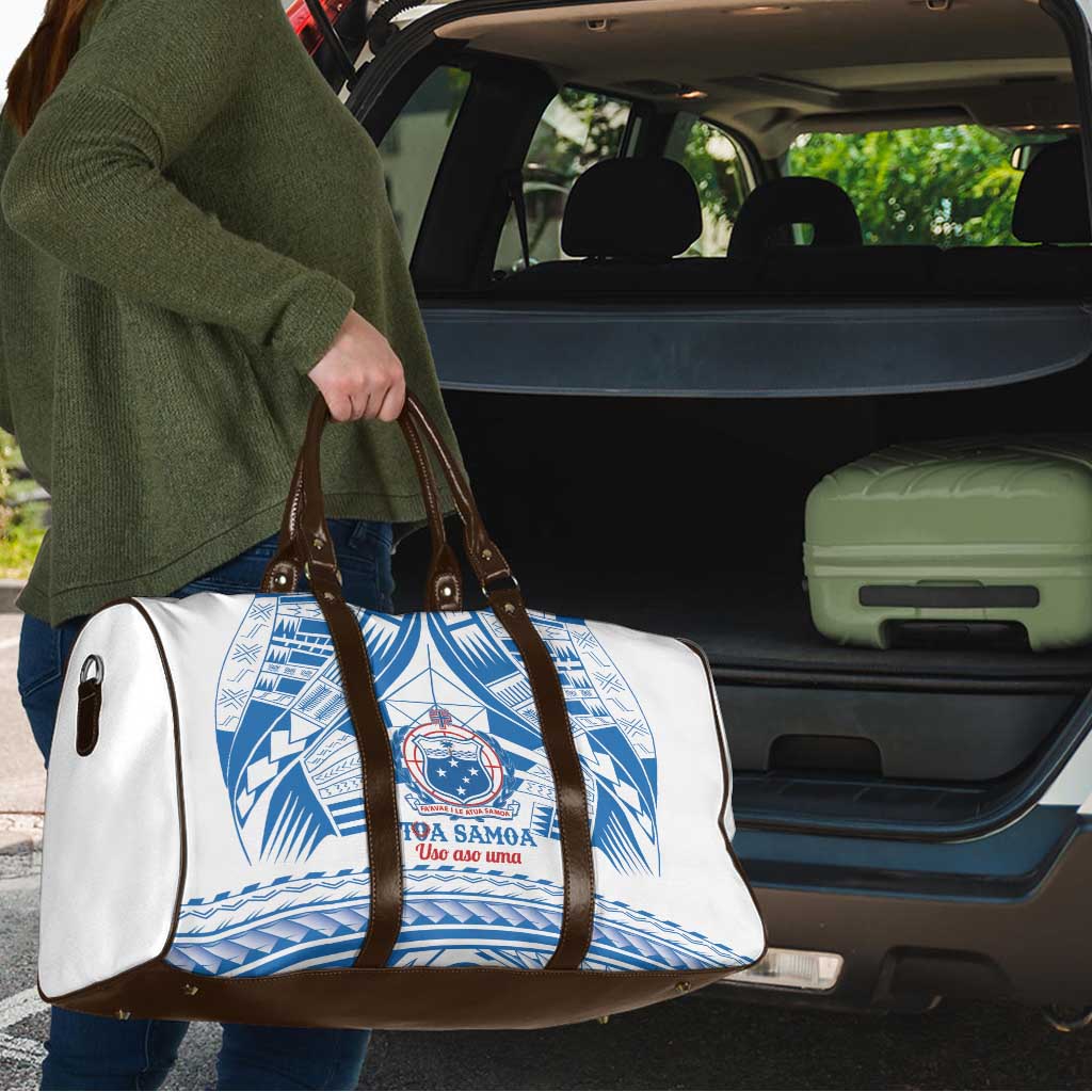 Toa Samoa Rugby Custom Travel Bag Uso aso uma Samoan Pattern White - Polynesian Pride