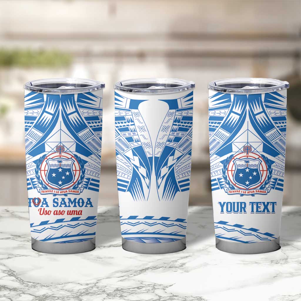 Toa Samoa Rugby Custom Tumbler Cup Uso aso uma Samoan Pattern White - Polynesian Pride