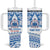 Toa Samoa Rugby Custom Tumbler With Handle Uso aso uma Samoan Pattern White - Polynesian Pride
