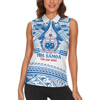 Toa Samoa Rugby Custom Women Sleeveless Polo Shirt Uso aso uma Samoan Pattern White - Polynesian Pride