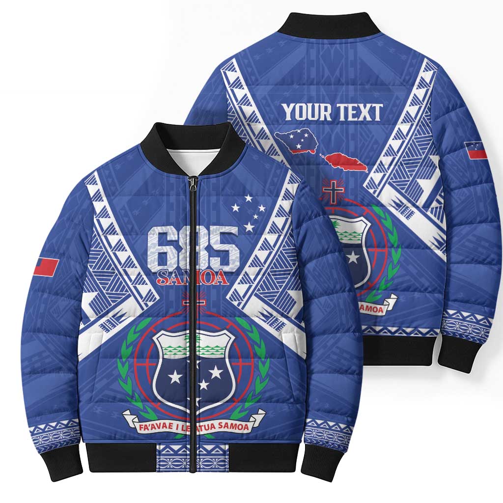 Personalised Samoa 685 Bomber Puffer Jacket Samoan Pride Coat Of Arms - Polynesian Pride