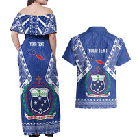 Personalised Samoa 685 Couples Matching Off Shoulder Maxi Dress and Hawaiian Shirt Samoan Pride Coat Of Arms - Polynesian Pride