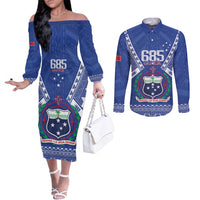 Personalised Samoa 685 Couples Matching Off The Shoulder Long Sleeve Dress and Long Sleeve Button Shirt Samoan Pride Coat Of Arms - Polynesian Pride