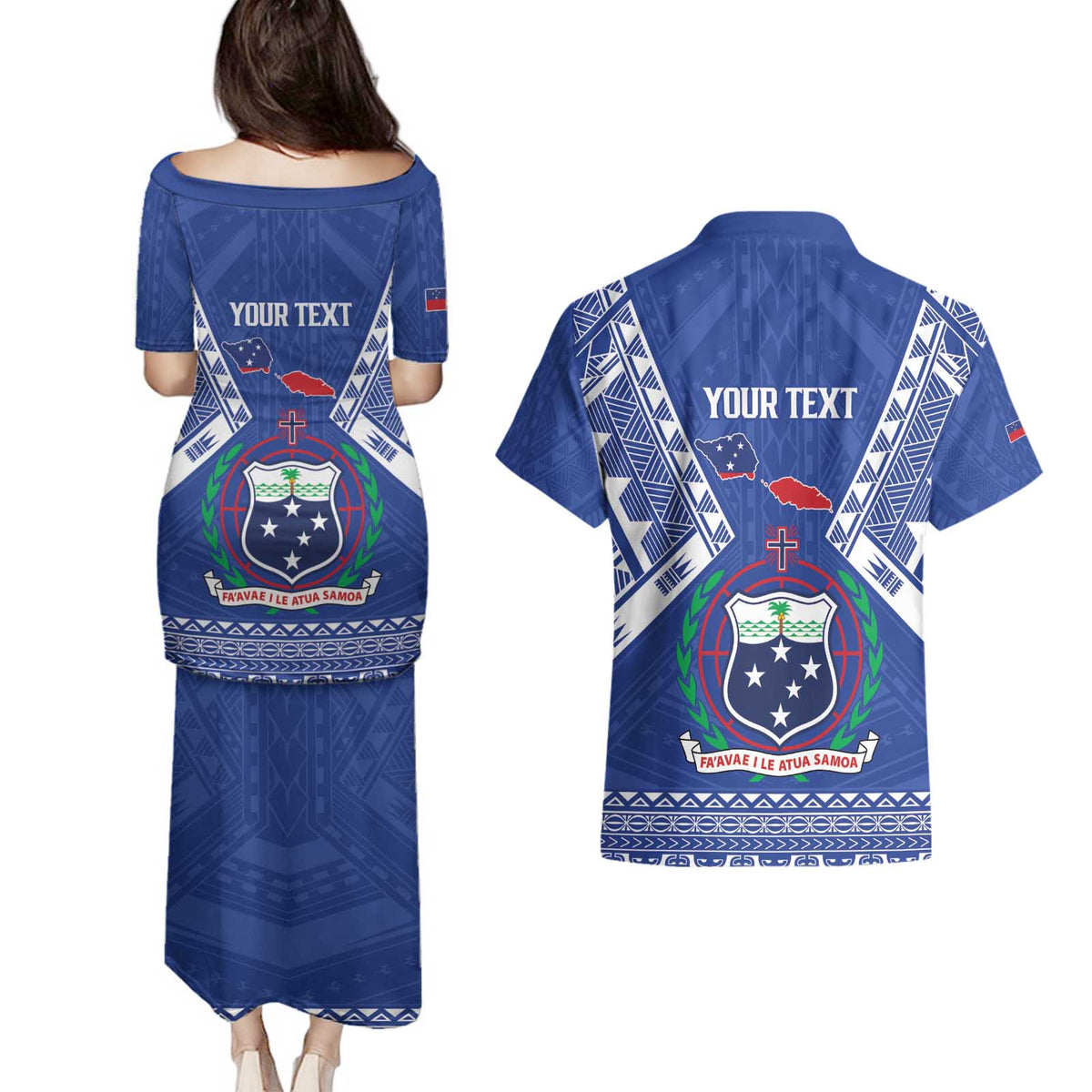 Personalised Samoa 685 Couples Matching Puletasi and Hawaiian Shirt Samoan Pride Coat Of Arms - Polynesian Pride