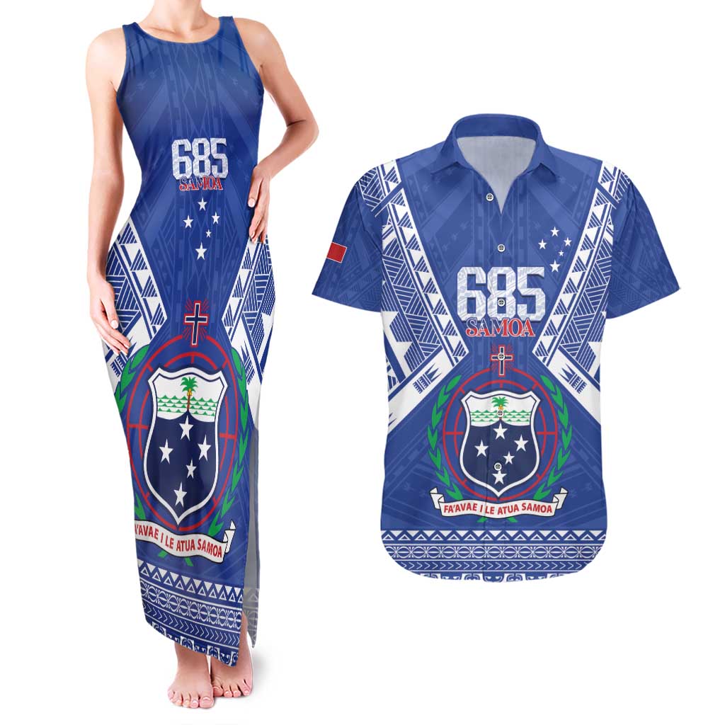 Personalised Samoa 685 Couples Matching Tank Maxi Dress and Hawaiian Shirt Samoan Pride Coat Of Arms - Polynesian Pride