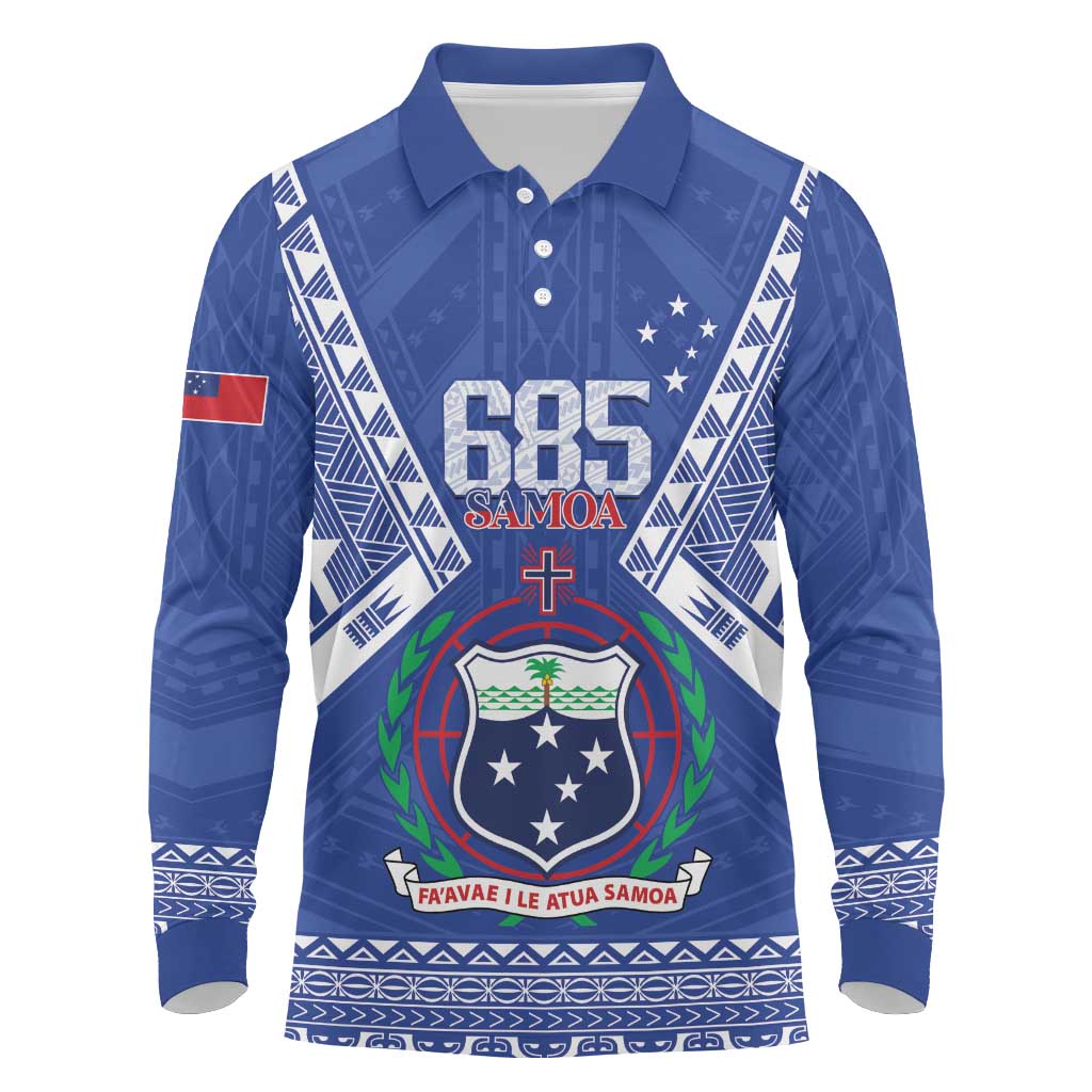Personalised Samoa 685 Long Sleeve Polo Shirt Samoan Pride Coat Of Arms - Polynesian Pride