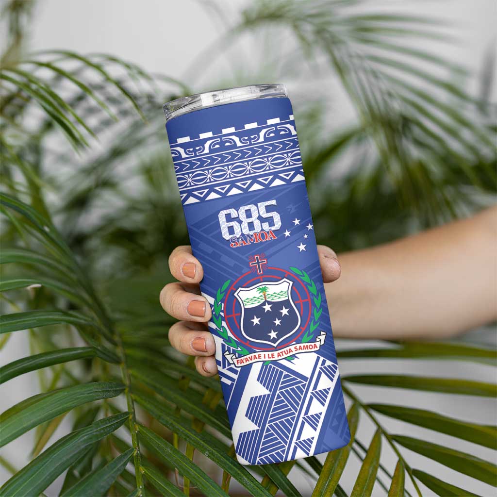Personalised Samoa 685 Skinny Tumbler Samoan Pride Coat Of Arms - Polynesian Pride