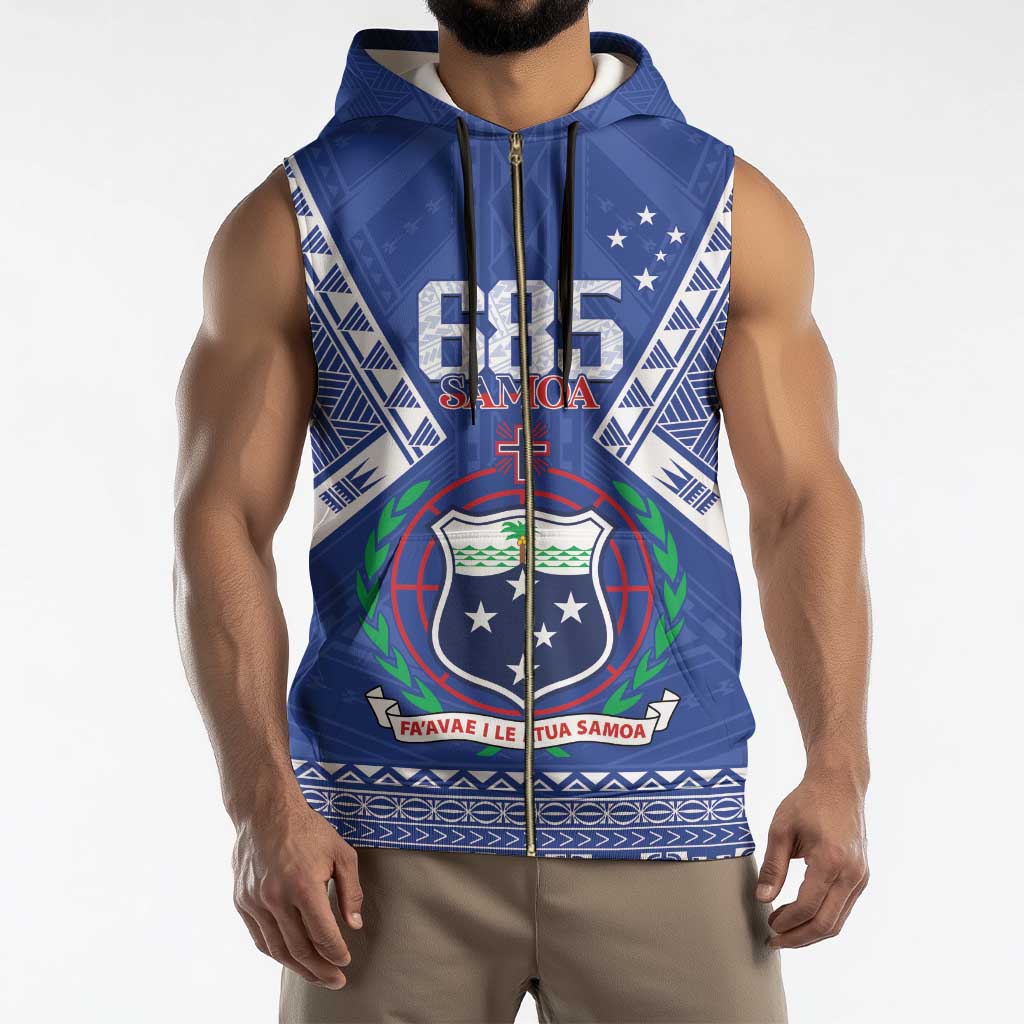 Personalised Samoa 685 Sleeveless Zip Hoodie Samoan Pride Coat Of Arms - Polynesian Pride