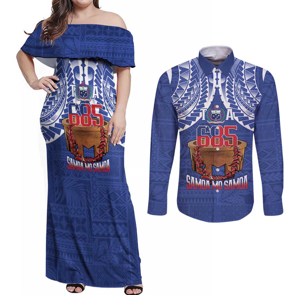 Toa Samoa Rugby Couples Matching Off Shoulder Maxi Dress and Long Sleeve Button Shirt 685 Pride Tanoa Ula Fala - Polynesian Pride