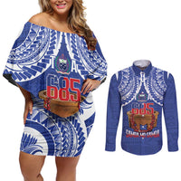 Toa Samoa Rugby Couples Matching Off Shoulder Short Dress and Long Sleeve Button Shirt 685 Pride Tanoa Ula Fala - Polynesian Pride