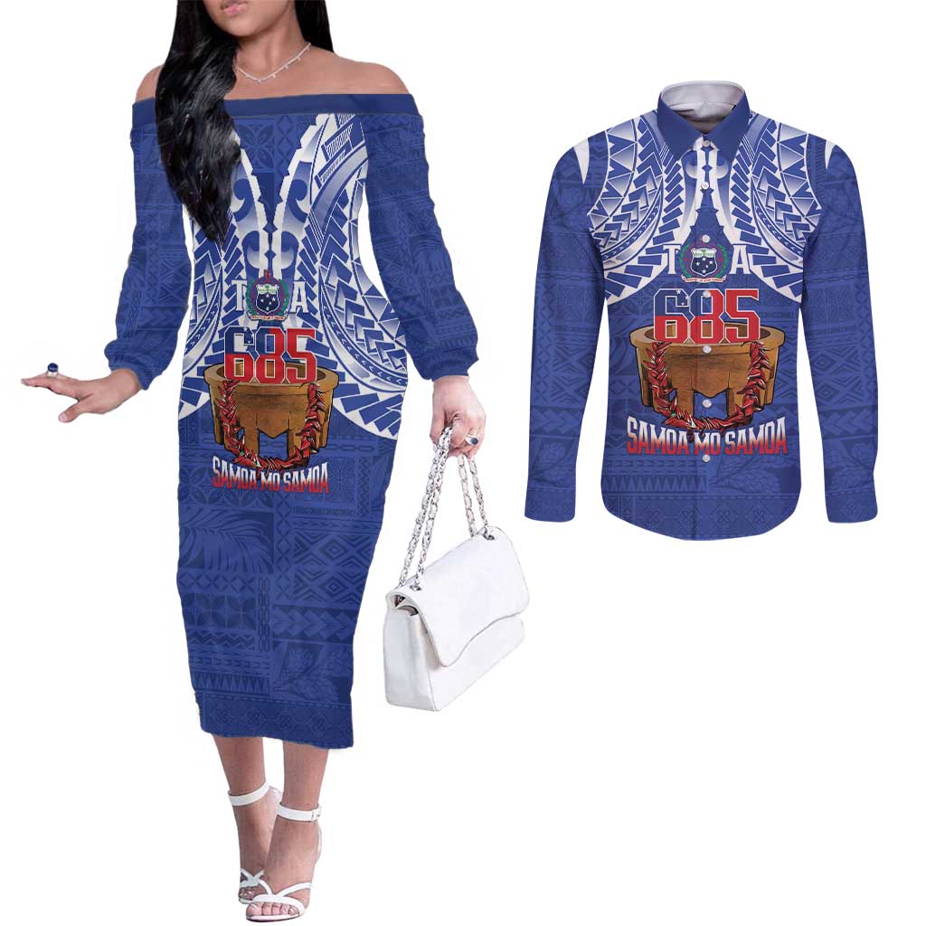 Toa Samoa Rugby Couples Matching Off The Shoulder Long Sleeve Dress and Long Sleeve Button Shirt 685 Pride Tanoa Ula Fala - Polynesian Pride