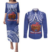 Toa Samoa Rugby Couples Matching Puletasi and Long Sleeve Button Shirt 685 Pride Tanoa Ula Fala - Polynesian Pride