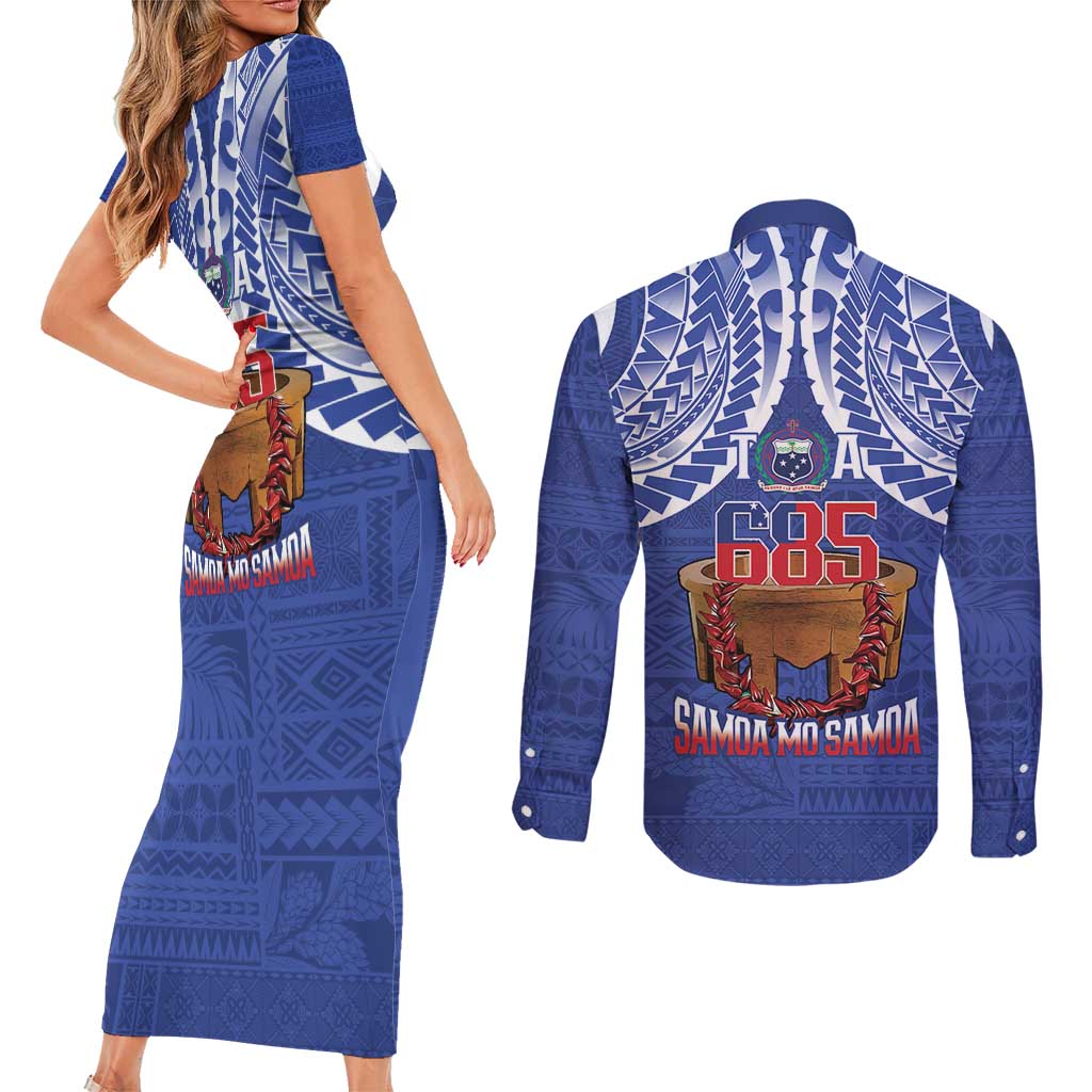 Toa Samoa Rugby Couples Matching Short Sleeve Bodycon Dress and Long Sleeve Button Shirt 685 Pride Tanoa Ula Fala - Polynesian Pride