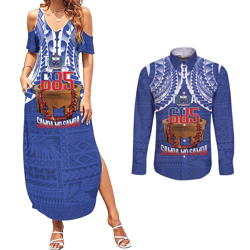 Toa Samoa Rugby Couples Matching Summer Maxi Dress and Long Sleeve Button Shirt 685 Pride Tanoa Ula Fala - Polynesian Pride
