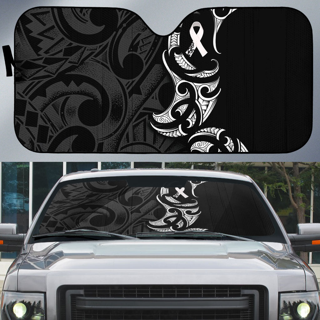 White Ribbon Day New Zealand Auto Sun Shade Aotearoa Maori Pattern LT14 Black - Polynesian Pride
