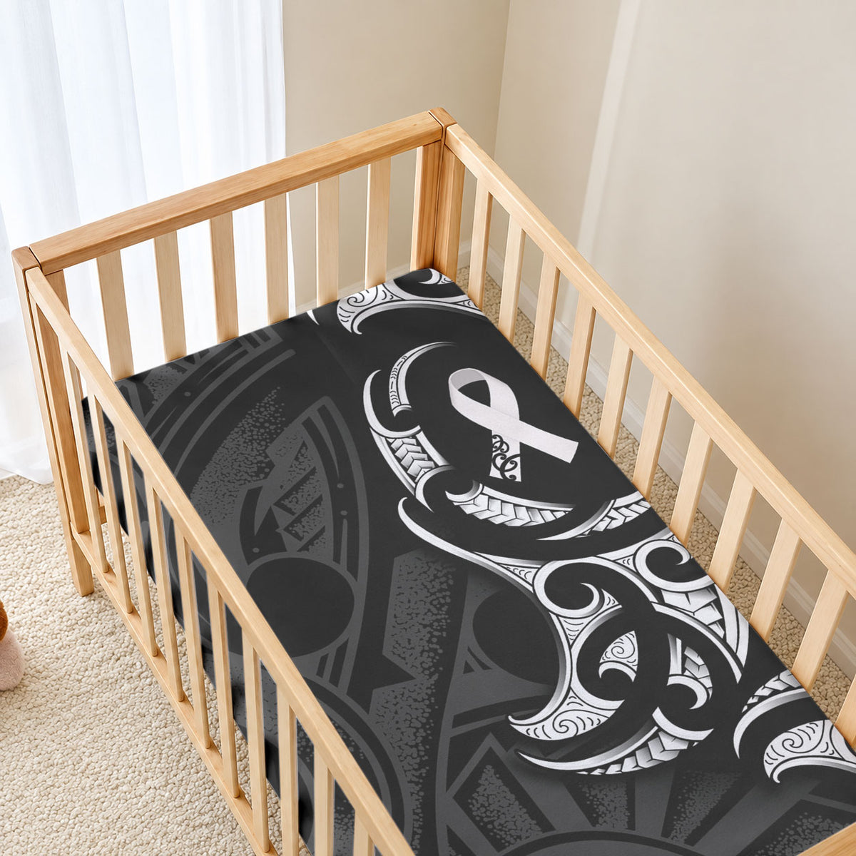 White Ribbon Day New Zealand Baby Bed Cover Aotearoa Maori Pattern LT14 - Polynesian Pride