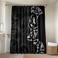 White Ribbon Day New Zealand Bathroom Set Aotearoa Maori Pattern LT14 Shower Curtain Only Black - Polynesian Pride