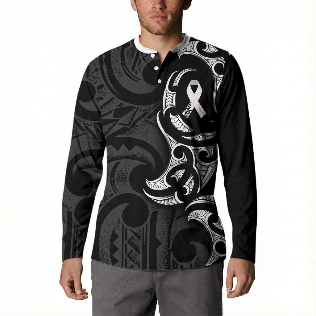 White Ribbon Day New Zealand Button Sweatshirt Aotearoa Maori Pattern LT14 - Polynesian Pride