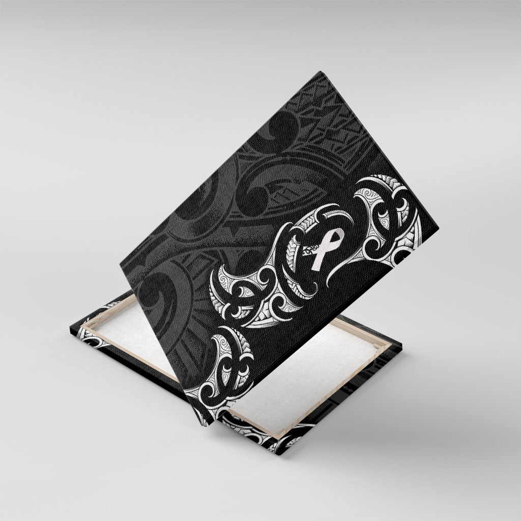 White Ribbon Day New Zealand Canvas Wall Art Aotearoa Maori Pattern LT14 With Frame Black - Polynesian Pride