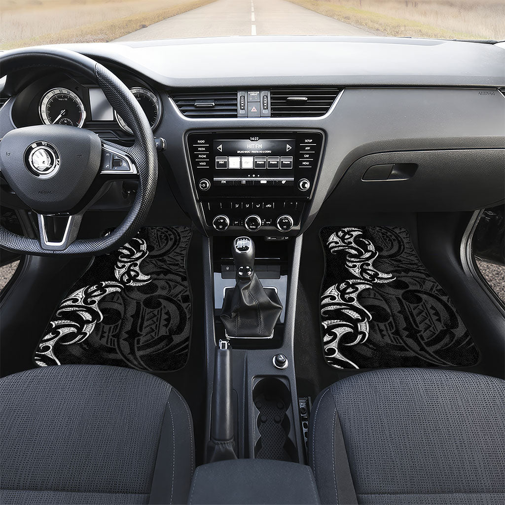 White Ribbon Day New Zealand Car Mats Aotearoa Maori Pattern LT14 Set 2pcs - Front Black - Polynesian Pride