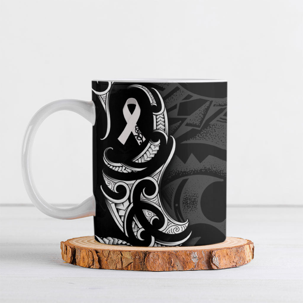 White Ribbon Day New Zealand Ceramic Mug Aotearoa Maori Pattern LT14 Black - Polynesian Pride