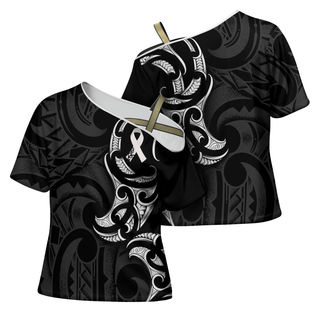 White Ribbon Day New Zealand Cross Shoulder Shirt Aotearoa Maori Pattern LT14 - Polynesian Pride