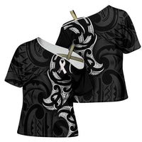 White Ribbon Day New Zealand Cross Shoulder Shirt Aotearoa Maori Pattern LT14 - Polynesian Pride