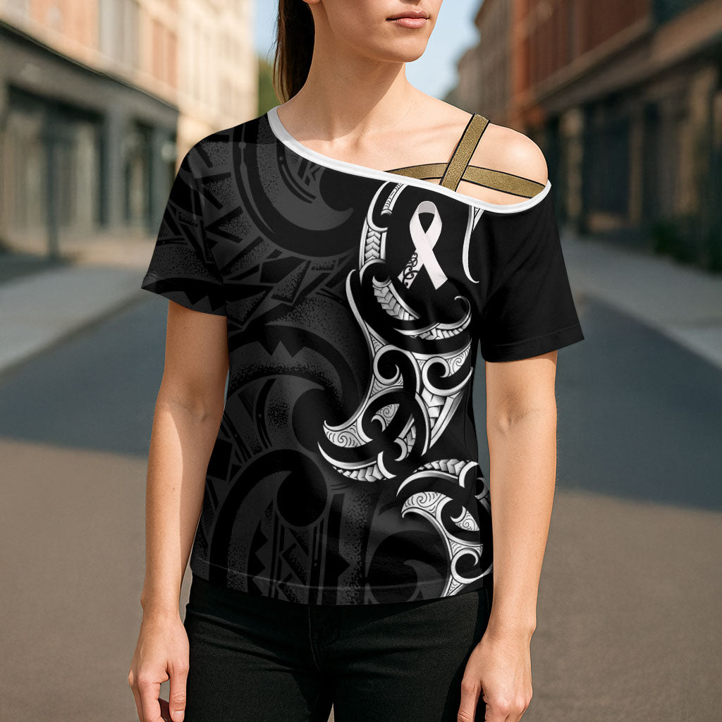 White Ribbon Day New Zealand Cross Shoulder Shirt Aotearoa Maori Pattern LT14 - Polynesian Pride