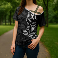 White Ribbon Day New Zealand Cross Shoulder Shirt Aotearoa Maori Pattern LT14 - Polynesian Pride