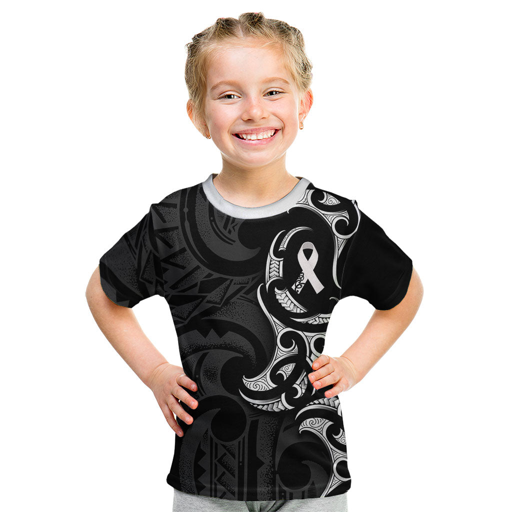 White Ribbon Day New Zealand Kid T Shirt Aotearoa Maori Pattern LT14 Black - Polynesian Pride