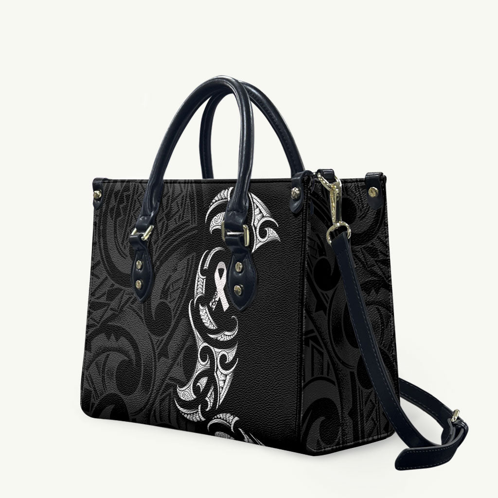 White Ribbon Day New Zealand Leather Bag Aotearoa Maori Pattern LT14 Black - Polynesian Pride