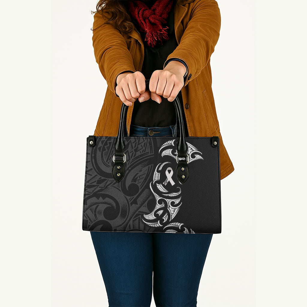 White Ribbon Day New Zealand Leather Bag Aotearoa Maori Pattern LT14 - Polynesian Pride