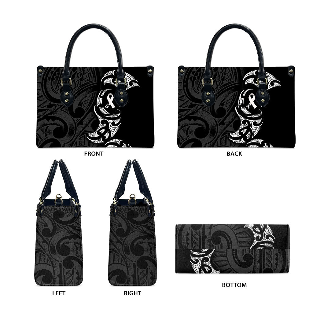 White Ribbon Day New Zealand Leather Bag Aotearoa Maori Pattern LT14 - Polynesian Pride