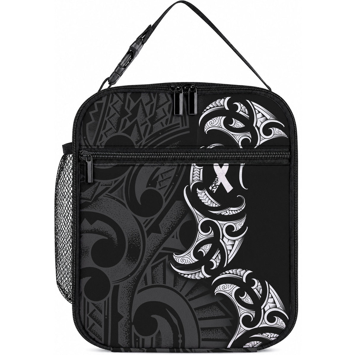 White Ribbon Day New Zealand Lunch Bag Aotearoa Maori Pattern LT14 10.2 × 8.3 × 4.3 inch Black - Polynesian Pride