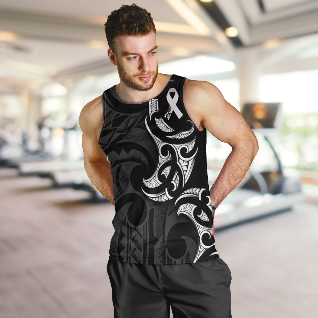White Ribbon Day New Zealand Men Tank Top Aotearoa Maori Pattern LT14 Black - Polynesian Pride