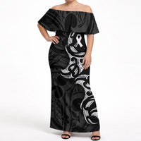 White Ribbon Day New Zealand Off Shoulder Maxi Dress Aotearoa Maori Pattern LT14 Women Black - Polynesian Pride