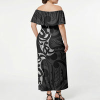 White Ribbon Day New Zealand Off Shoulder Maxi Dress Aotearoa Maori Pattern LT14 - Polynesian Pride