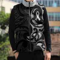 White Ribbon Day New Zealand Sleeveless Puffer Jacket Aotearoa Maori Pattern LT14 - Polynesian Pride