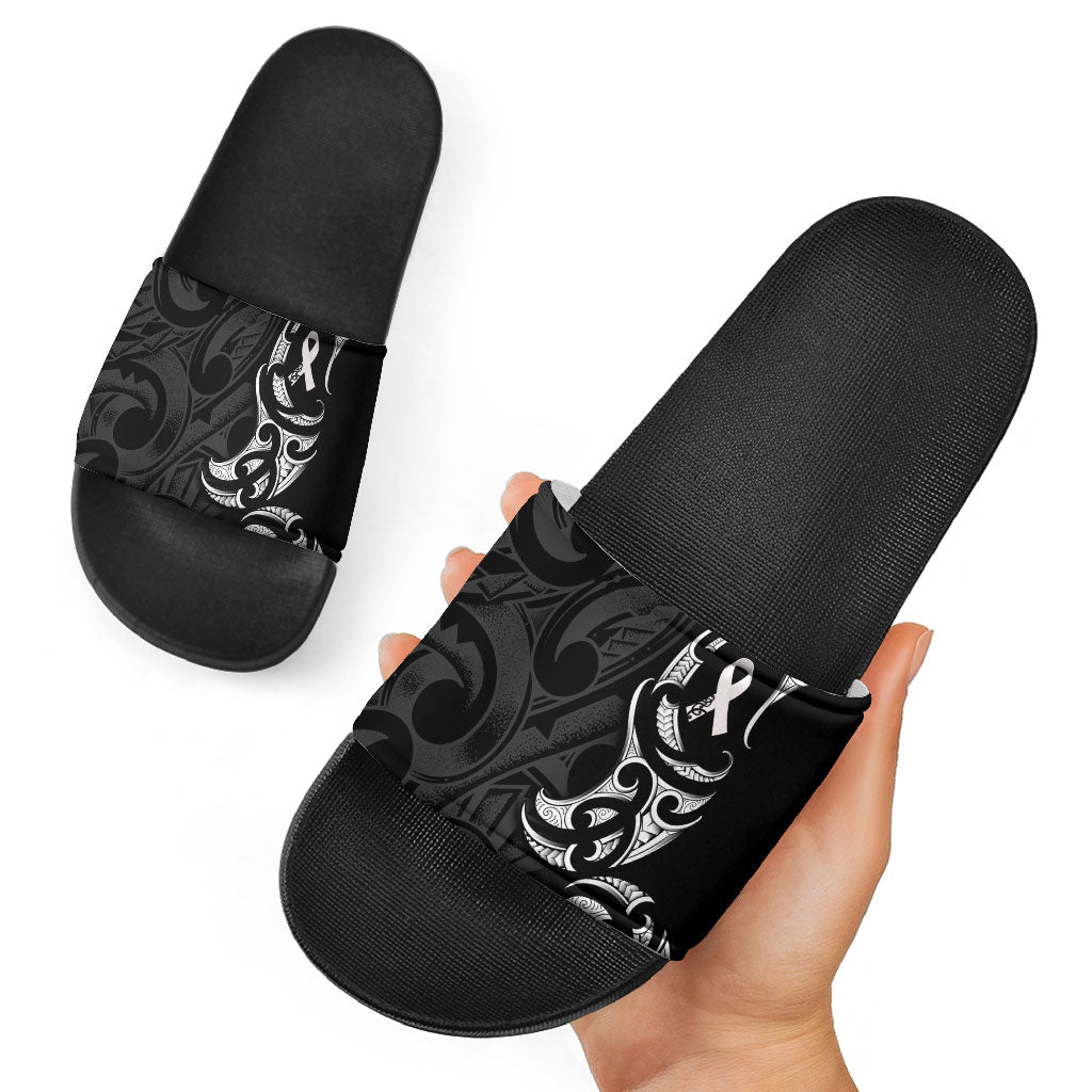 White Ribbon Day New Zealand Slide Sandals Aotearoa Maori Pattern LT14 - Polynesian Pride