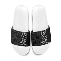 White Ribbon Day New Zealand Slide Sandals Aotearoa Maori Pattern LT14 Black - Polynesian Pride