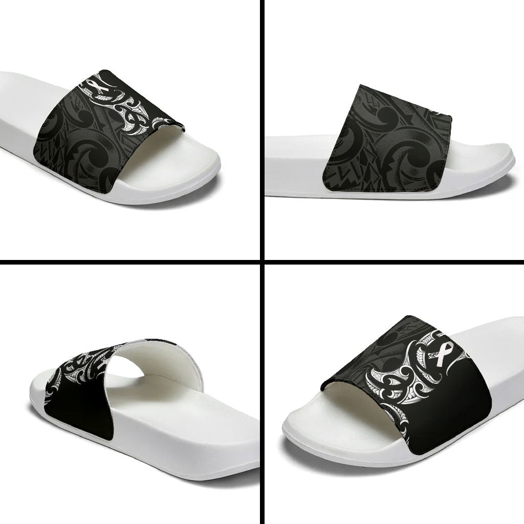 White Ribbon Day New Zealand Slide Sandals Aotearoa Maori Pattern LT14 - Polynesian Pride