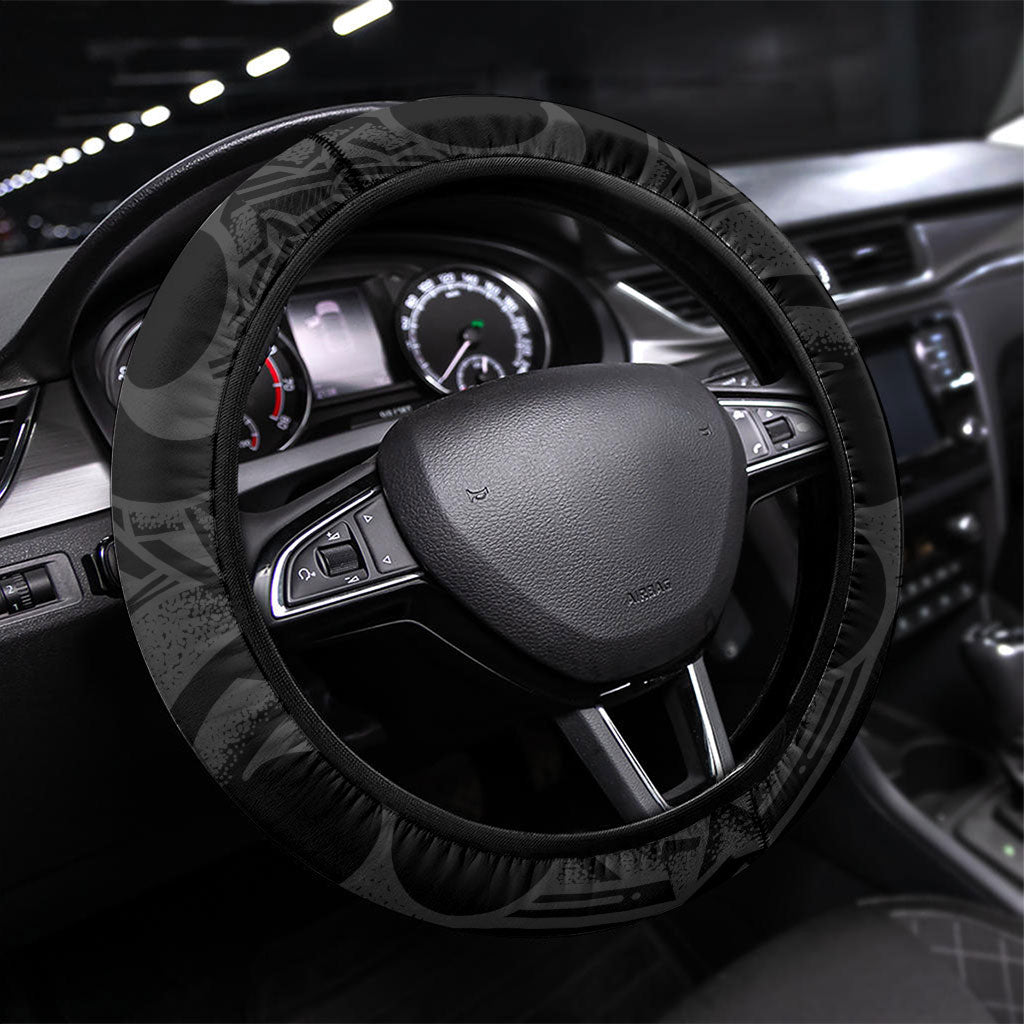 White Ribbon Day New Zealand Steering Wheel Cover Aotearoa Maori Pattern LT14 Universal Fit Black - Polynesian Pride