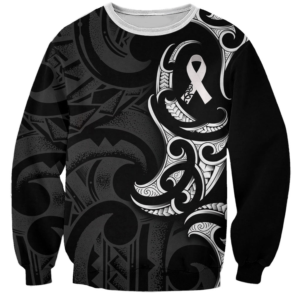 White Ribbon Day New Zealand Sweatshirt Aotearoa Maori Pattern LT14 Unisex Black - Polynesian Pride
