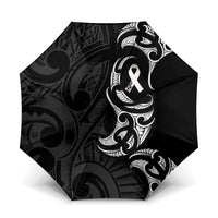 White Ribbon Day New Zealand Umbrella Aotearoa Maori Pattern LT14 One Size Folded 11.42 inch Opened Diameter 37.4 inch Black - Polynesian Pride