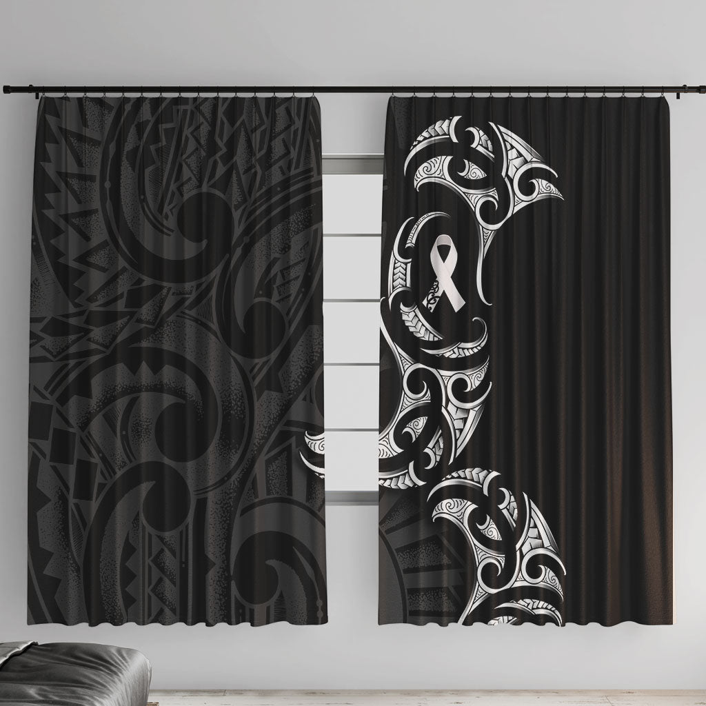 White Ribbon Day New Zealand Window Curtain Aotearoa Maori Pattern LT14 With Hooks Black - Polynesian Pride